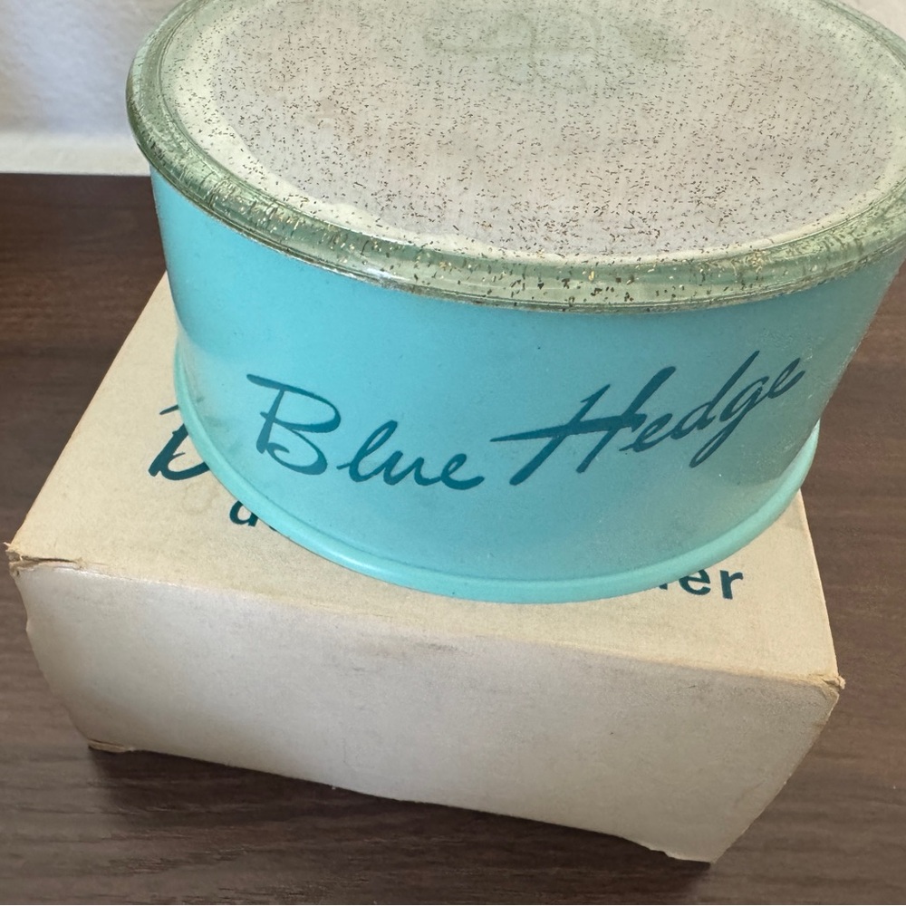 Vintage Blue Hedge Body Powder Puff Container NOS Unopened with Original Box